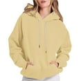 thumbnail image 3 of Loopsun Womens Fall Tops, Hooded Sweatshirts for Women, Women's Fashion Casual Solid Round Neck Long Sleeve Drawstring Hooded Sweatshirts Blouse Tops Khaki, S, 3 of 5