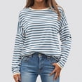 thumbnail image 2 of Godom Womens Tops Long Sleeve Shirts Round Neck Loose Casual Blouses Stripes Tshirts, 2 of 5