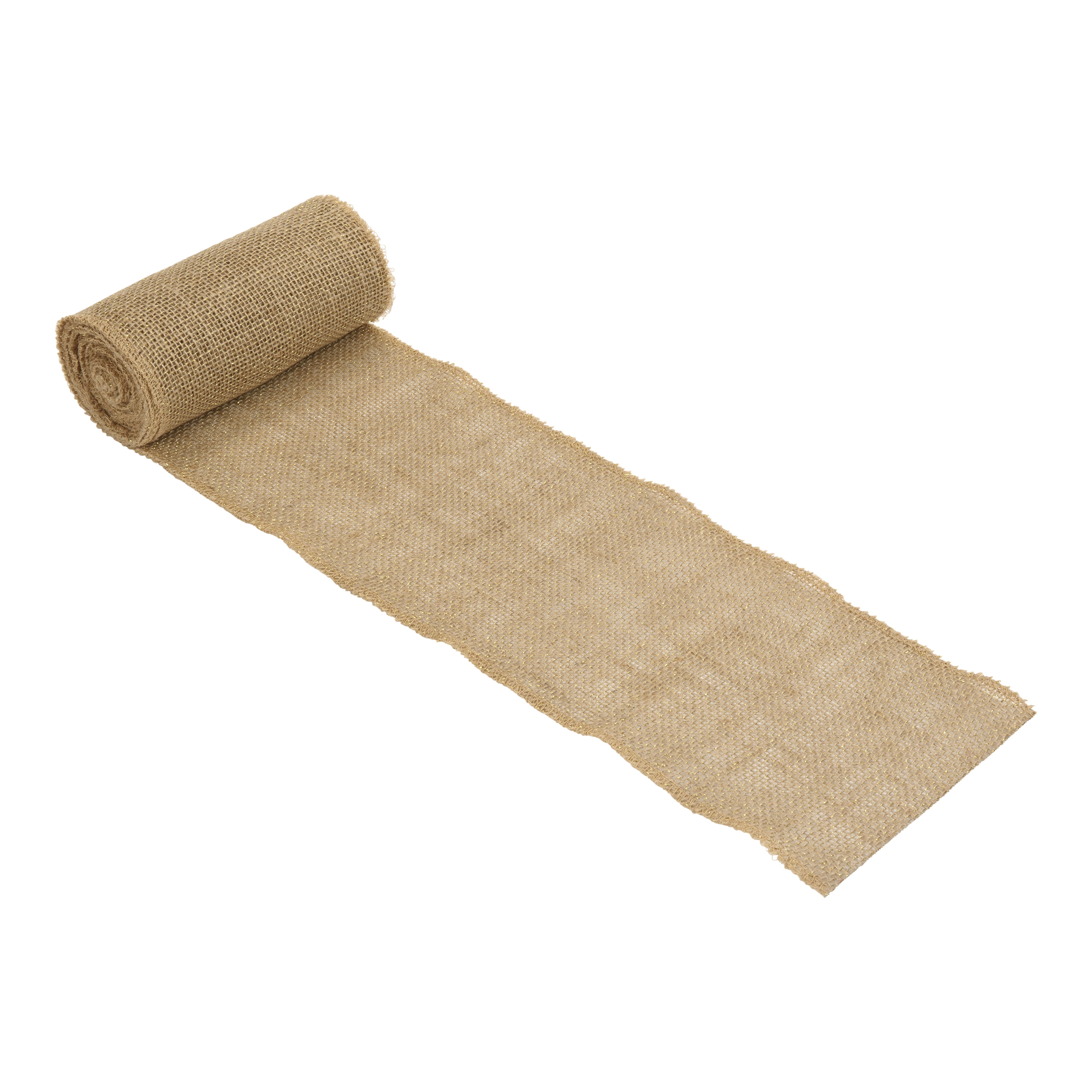 Love, Laugh, Craft Jute Burlap Roll Precut, Finished Edges, 6"W x 5-Yards, 740-26, Brown/Gold Tinsel