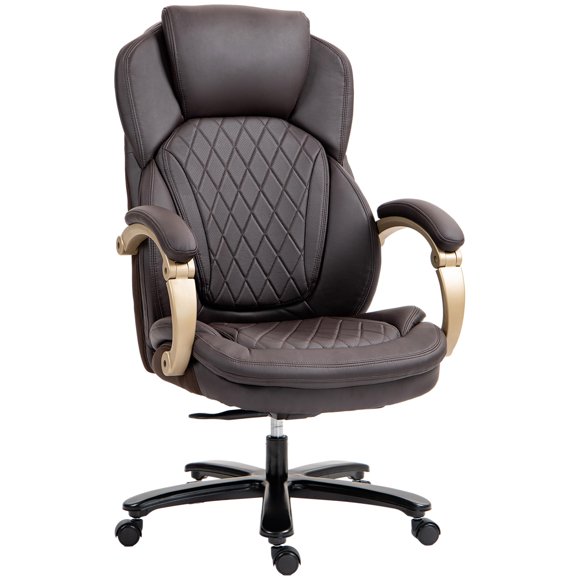Vinsetto Big and Tall Executive Office Chair with Wide Seat, Computer Desk Chair with High Back Diamond Stitching, Adjustable Height & Swivel Wheels, Brown