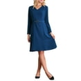 thumbnail image 2 of INSPIRE CHIC Women's Flare Dress V Neck Long Sleeve Belted Elegant Work Dresses S Dark Blue, 2 of 5