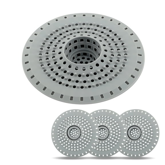 Flashwee Expandable Tub Drain Hair Catcher 3PCS, 5.5in Silicone Shower Strainer for Regular 1.48"-1.76" Drains, Collapsible Gray Drain Protector Set