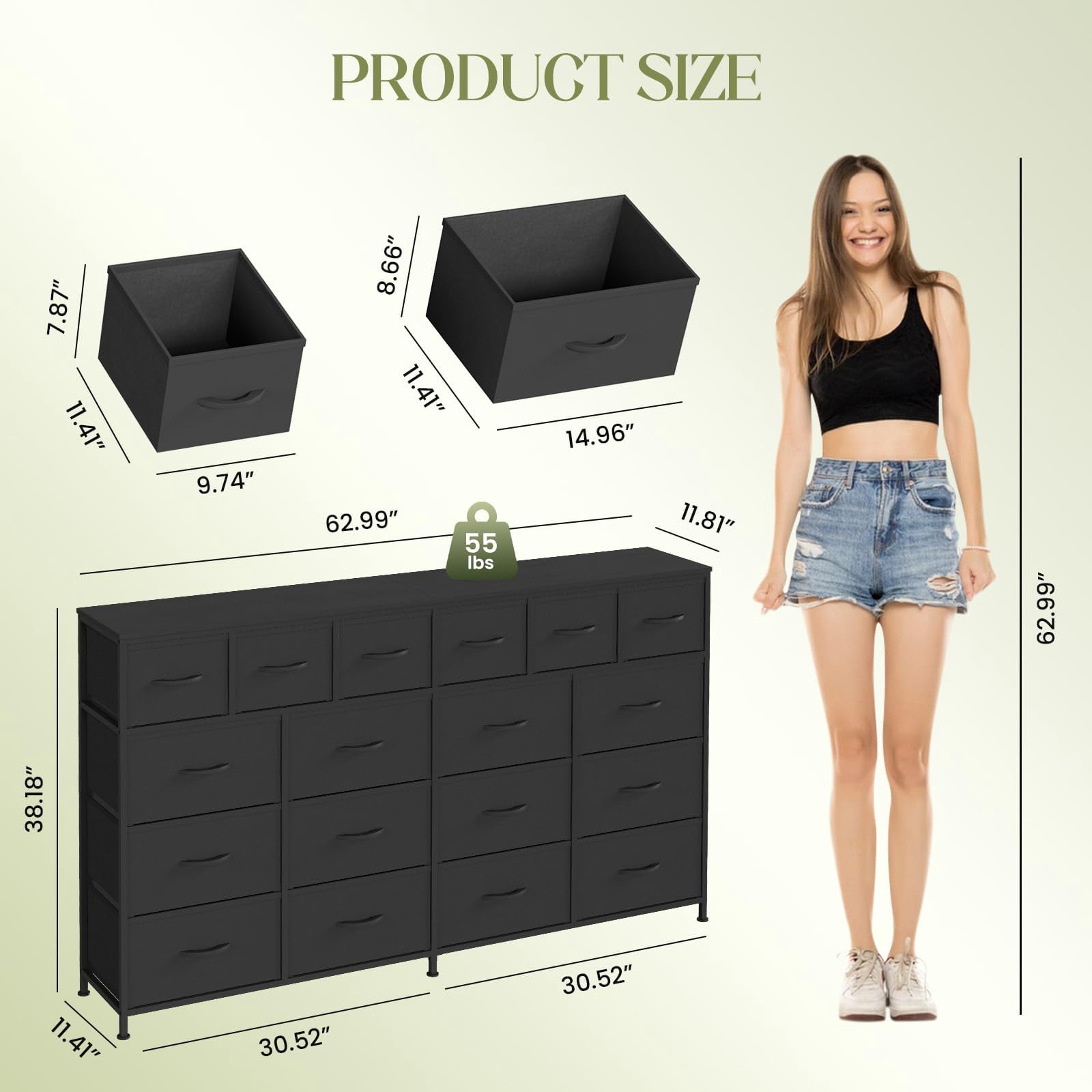 Babevy 18 Drawer Fabric Dresser Storage Chest for Bedroom, Closet, Entryway, Storage Furniture for Adults