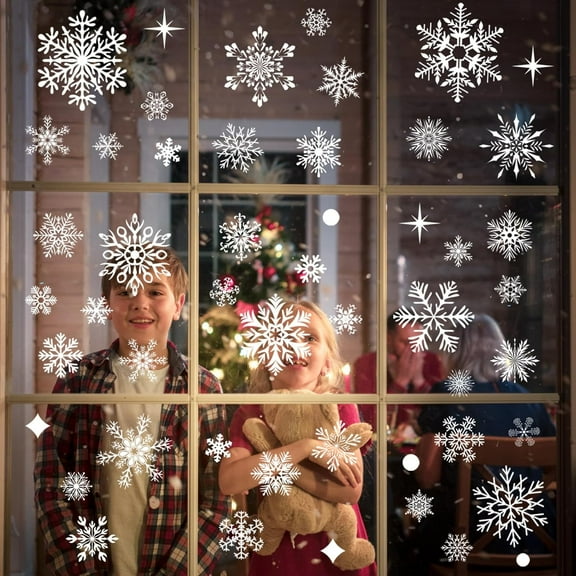 155Pcs Snowflake Window Stickers for Christmas Decorations, 9 Sheets Christmas Snowflake Window Clings of Different Shapes Xmas Decals for Glass Home Decor Indoor and Outdoor Party Supplies