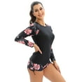 thumbnail image 3 of IBTOM CASTLE Women Two Piece Rash Guard Long Sleeve Swimsuits Sets UPF 50+ Cropped Swim Shirt with Boyshort Bottom Bathing Suits S Black + Red, 3 of 7