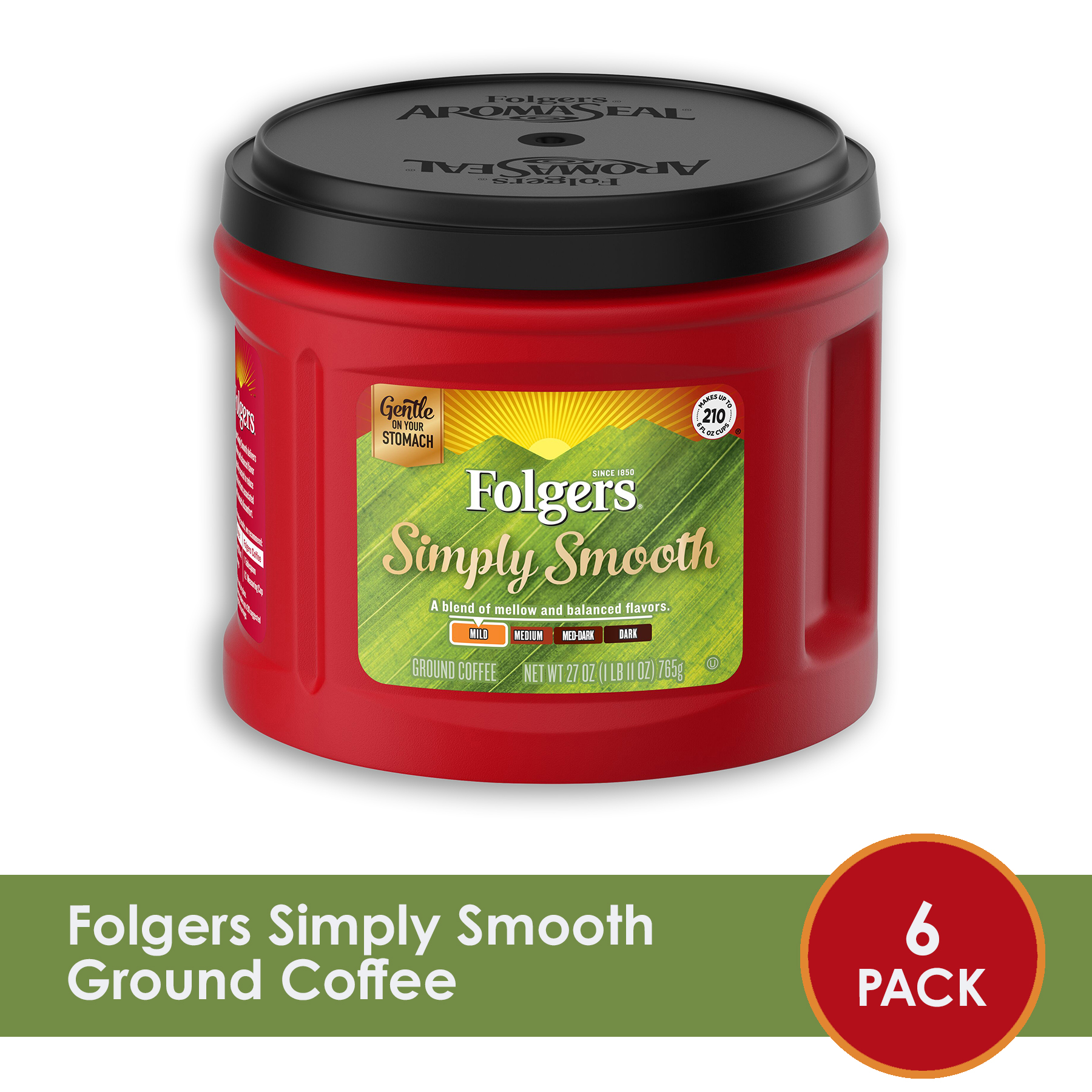 Folgers Simply Smooth Ground Coffee 27 Ounce Canister (Pack of 6