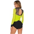 thumbnail image 2 of Raenseen Womens Gymnastics Leotards Rhinestone Bodysuit Mesh Long Sleeve Figure Skating Jumpsuit Fluorescent Yellow L, 2 of 5