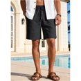 thumbnail image 4 of Men's Cotton Linen Drawstring Elastic Waist Knee Length Shorts Black S, 4 of 10