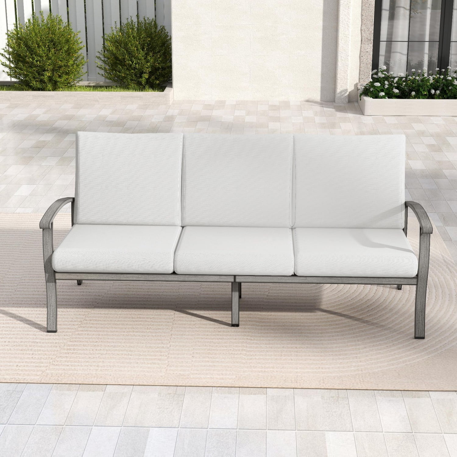 Outdoor Patio 3-Seat Sofa, Aluminum Couch with Thick Removable Cushions, All-Weather Backyard Furniture for Deck, Porch, Garden, Grey
