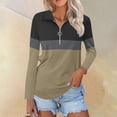 thumbnail image 2 of Yigetop Sweat à Demi-Zip pour Femmes Manches 3/4 Col en V Pull Décontracté Tunique d'Automne Blouses à Blocs de Couleur Pull à Col Rabattu Femmes Kaki 2TG, 2 of 3