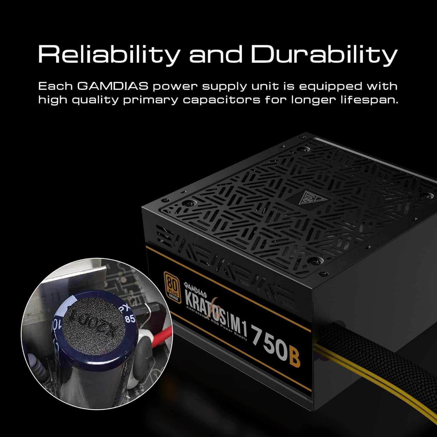 KRATOS 750W PC Power Supply ATX, 80 Plus Bronze Efficiency, ARGB Lighting by Gamdias