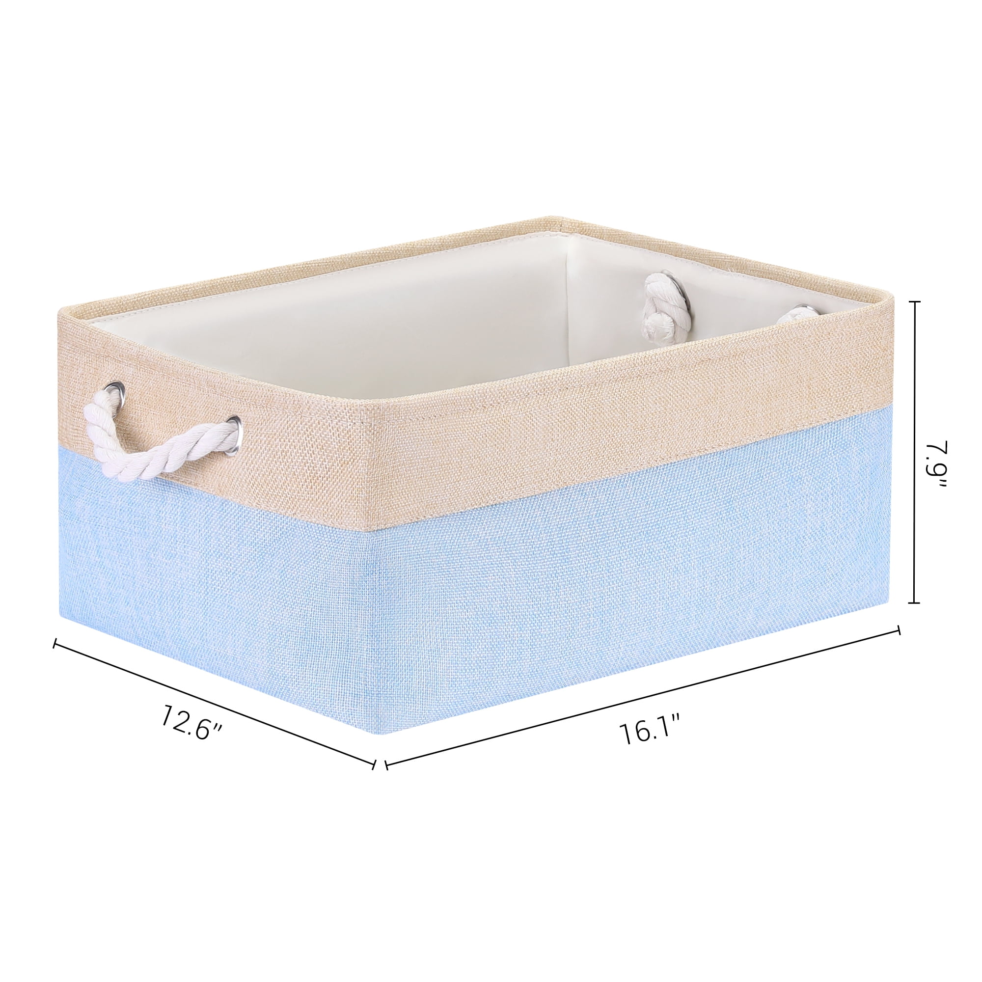Unique Bargains Storage Bin with Handle Fabric Cube Light Blue/Brown 16*12.5*8in