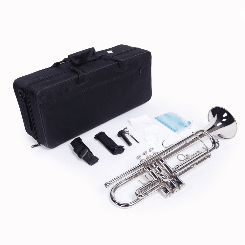 Tcbosik Drop B Trumpet Set for Beginner, Trumpet Instrument with Gloves, Silver