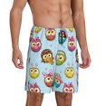 thumbnail image 2 of Balery Cute Cartoon Owls 3 Pantalones cortos de pijama de punto de algodón para hombre con cinturilla y bolsillos-4X-Large, 2 of 6