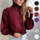 thumbnail image 2 of Suéter casual de moda de cuello alto con mangas abullonadas de color sólido para otoño e invierno para mujer de Europa y América, 2 of 5