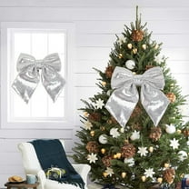 BGZLEU Silver Glitter Wired Ribbon Bows with Twist Tie 10" Premade Metallic Christmas Bows for Gift Wrapping, Wreath, Garland, Holiday Crafts Party Home Outdoor Christmas Tree Decorations