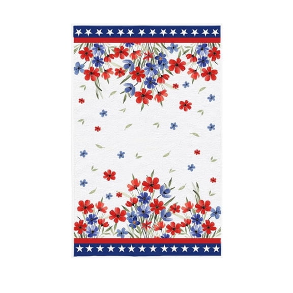 Patriotic 4th of July Hand Towel Set 60x40cm Red White Blue Floral Absorbent Face Towel for Independence Day Bathroom Decor