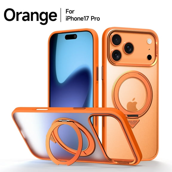 Dteck Magnetic Case for iPhone 17 Pro,Shockproof Matte Translucent TPU PC Case Compatible with Mag Safe Ring Stand Back Cover ,Orange