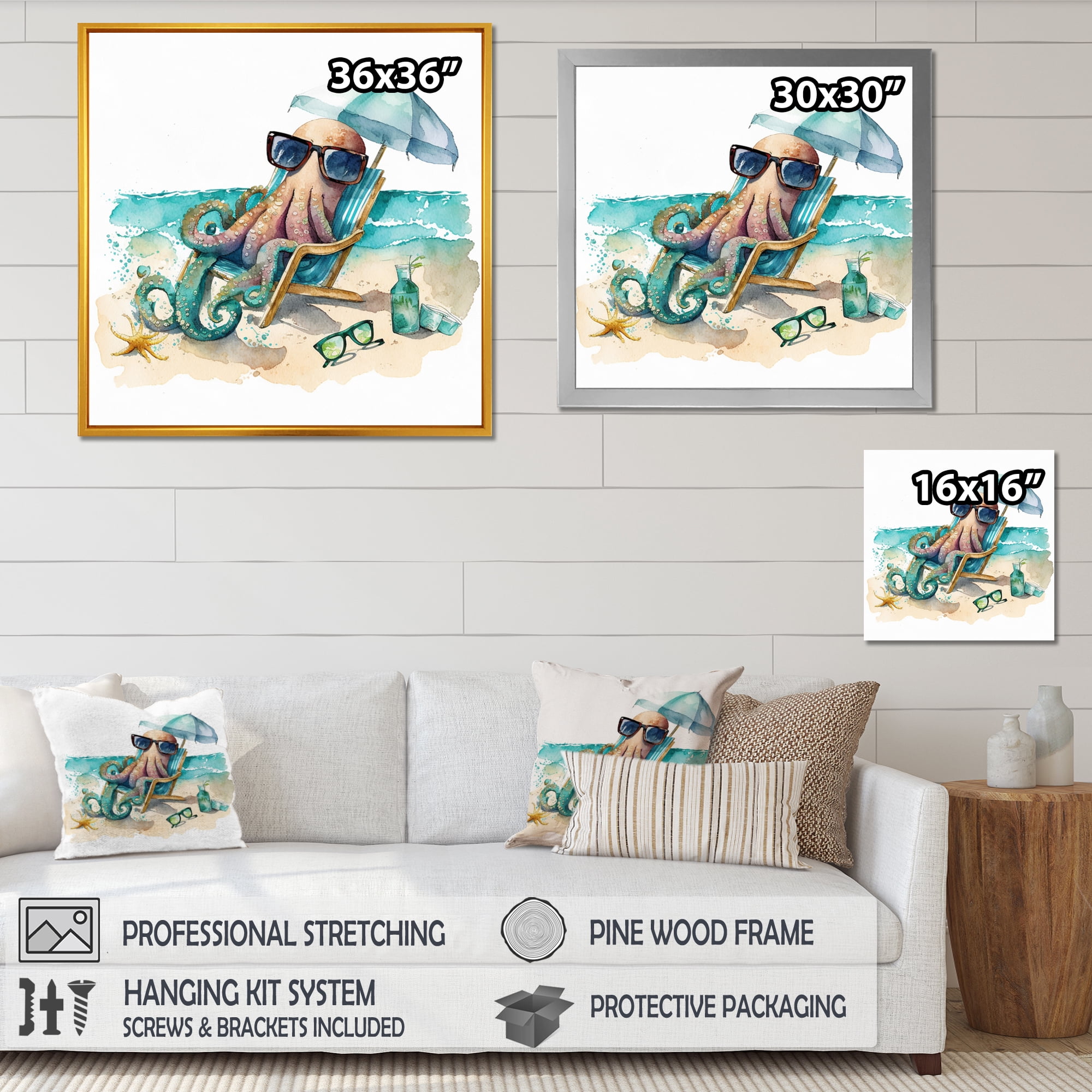 Designart Octopus On The Beach I Canvas Wall Art