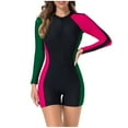 thumbnail image 2 of Women's Long Sleeve Rash Guard Color Block Zipper Slimming Athletic Wetsuit Green XL, 2 of 6