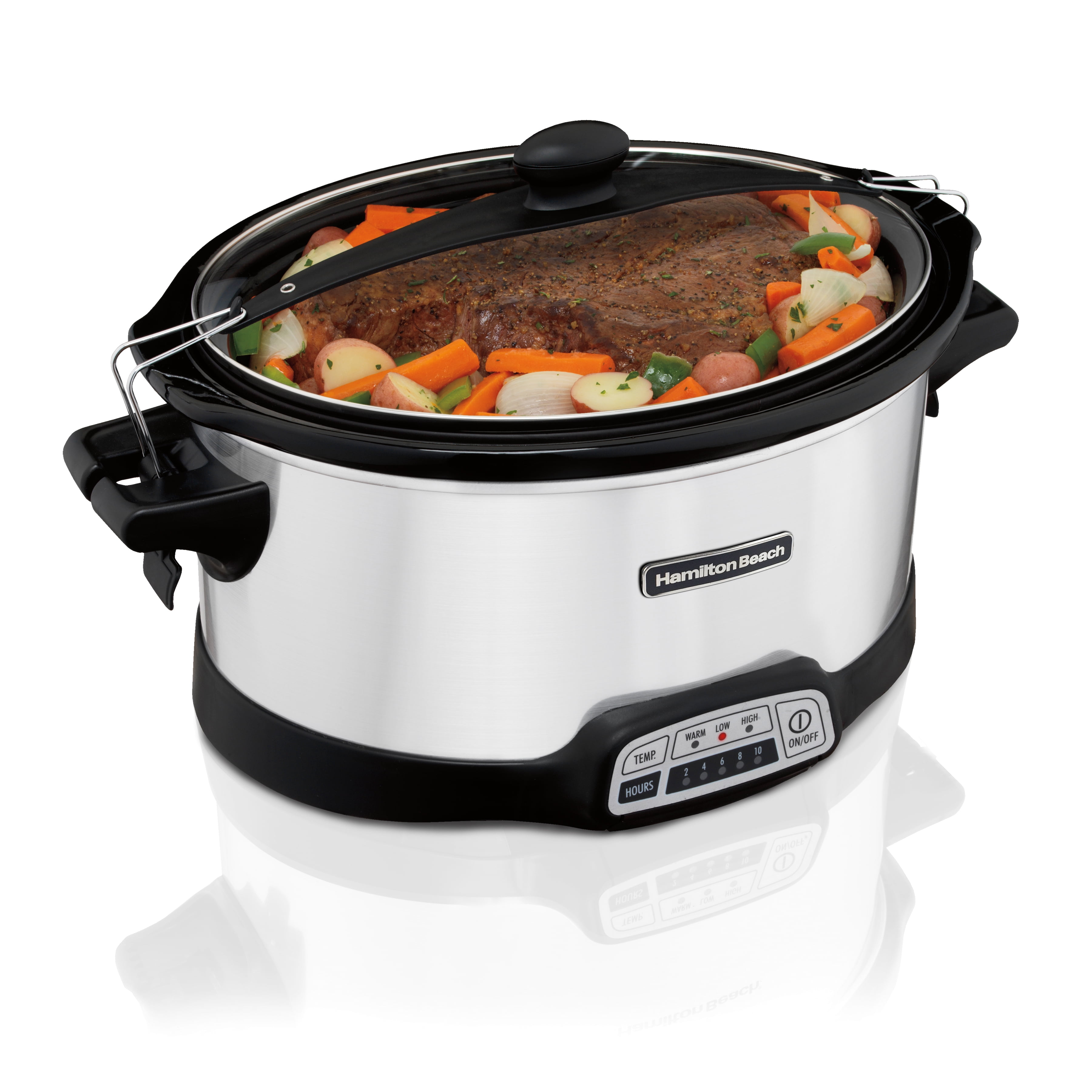 Hamilton Beach Programmable Stay or Go Slow Cooker, 7 Quarts, Silver, 33576N
