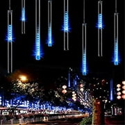 JULED Meteor Shower Rain LightsDrop/Icicle Snow Falling Raindrop 30cm 8 Tubes Waterproof Cascading Lights for Wedding Xmas Home Decor (Blue)