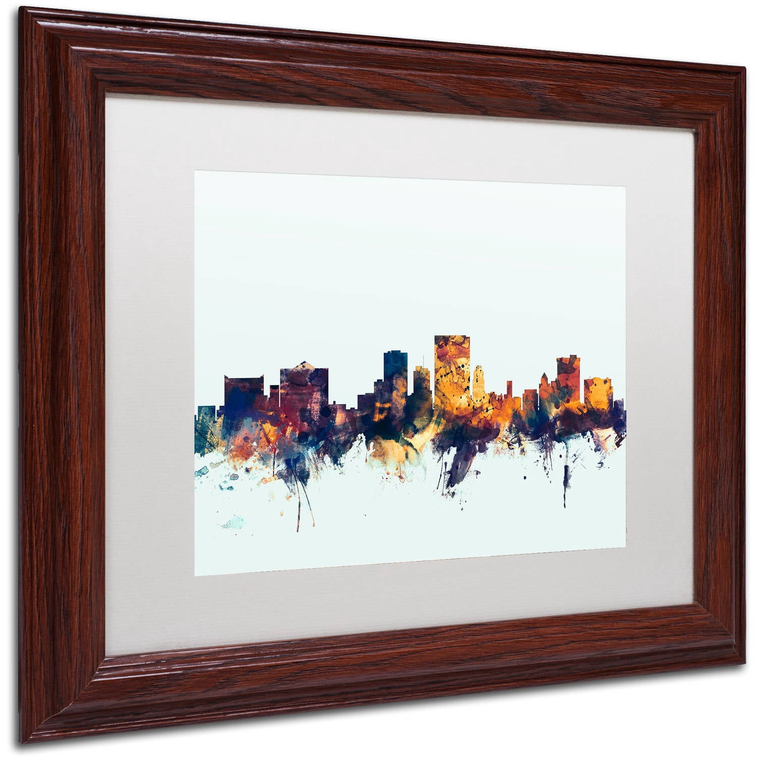 "El Paso Texas Skyline Blue" Canvas Art by Michael Tompsett, White Matte, Wood Frame