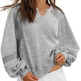 thumbnail image 2 of Womens Long Sleeved Oversized Sweatshirt Casual V Neck Lace Lantern Cropped Loose Fit Fall Pullover Tops, 2 of 5