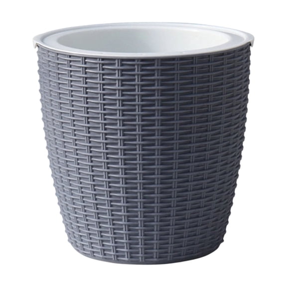 Plastic Basket with Imitation Rattan Texture, Round Indoor Tree Pot Cover, Small Boho Storage Bin Organizer, Rustic Baskets for Plants and Home Decor, Dark Gray