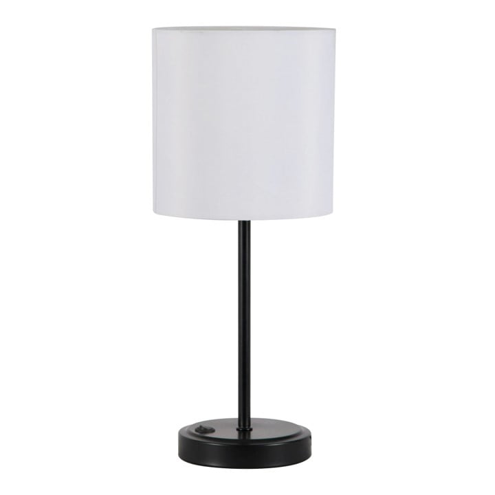 (4 pack) Mainstays 19 Inch Modern Black Stick Table Lamp with White Fabric Shade and USB Port