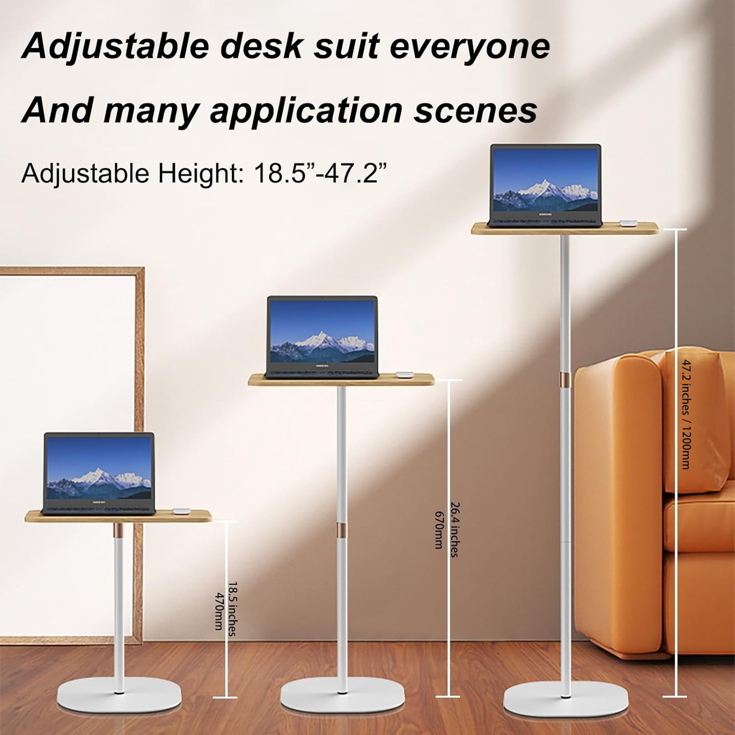 DERCLIVE Portable Laptop Floor Stand, Bedside/Sofa Table with Height Adjustable 18''~47'', Projector Stand, Teacher Podium for Home, Office, Classroom
