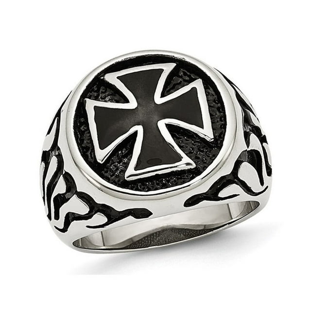 Bague en Acier Inoxydable Vieilli pour Hommes avec Croix