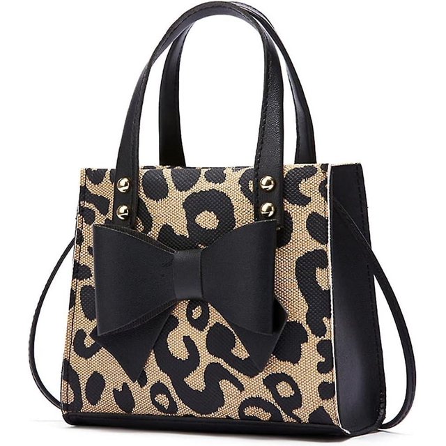 Monedero para niñas pequeñas, bolso de mano con estampado de leopardo, bolso cruzado con lazo (negro)