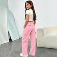 thumbnail image 2 of Wsysadlol Preppy Style Girls Wide Leg Cargo Sweatpants Baggy Pocketed Joggers, Casual Solid Color Sport Trousers Pink, 2 of 8