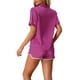 thumbnail image 3 of Pijamas de satén para mujer INSPIRE CHIC, juego de 2 piezas con blusa de manga corta y pantalones cortos, 2XL, púrpura y rojo, 3 of 6