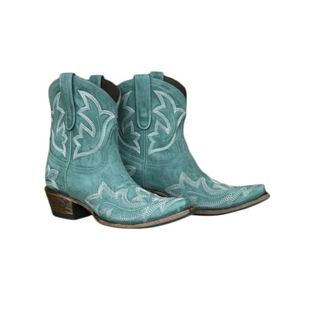 

Shakub Womens Vintage Western Booties Embroidered Pointed Toe Cowboy Shoes Block Heel Ankle Boots