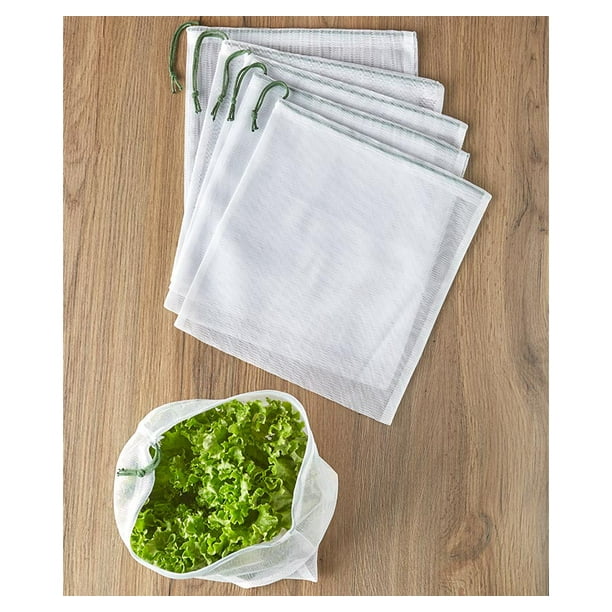 Mesh Produce Bags with Drawstrings for Food Storage Set of 6