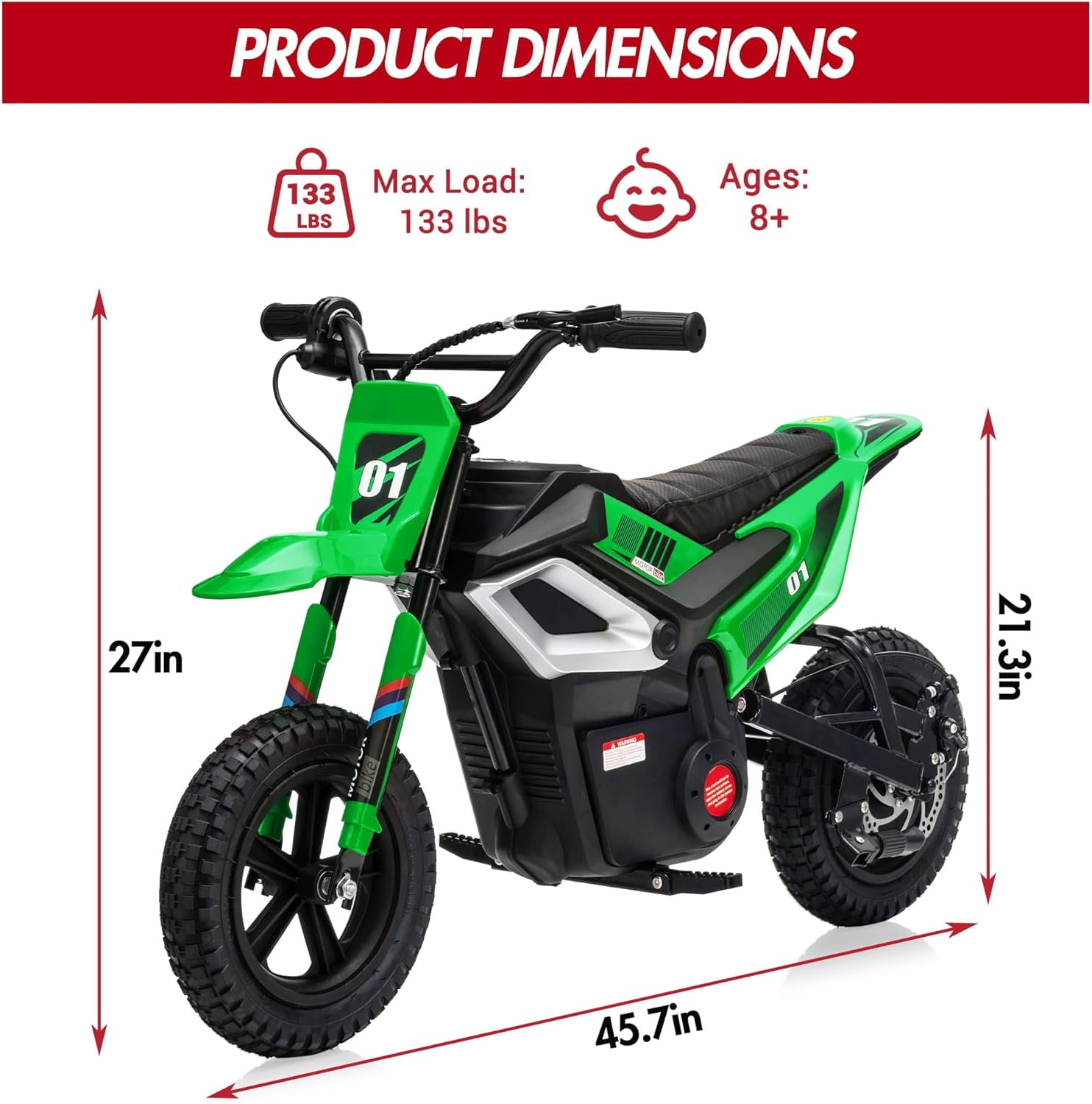 Rugerasy 24V Electric Dirt Bike,Ride on Motorcycle with Rear Wheel Suspension,12 Miles Range,Twist Grip Throttle,Rubber Tire,Birthday & Xmas Gifts,Green
