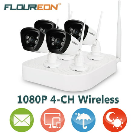 FLOUREON Wireless Security Camera System, 4CH Smart CCTV 1080P NVR System 1.0MP IP Security Cameras with Night Vision for Outdoor and Indoor (Best Cctv System For Home Use)