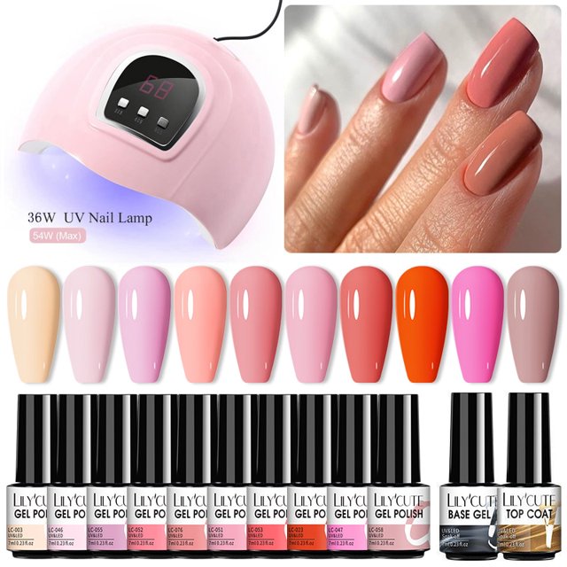 LILYCUTE Juego de manicura de uñas 10 piezas Juego de esmalte de uñas con secador de lámpara UV Vernis Semi permanente Soak Off Base Top Coat Nail Art UV Gel zhangmengya LED