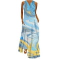 thumbnail image 1 of Penkiiy Robe d'Été Décontractée Sans Manches à Col Rond Imprimé Floral Robe Longue Fluide de Plage avec Poches S Bleu, 1 of 5