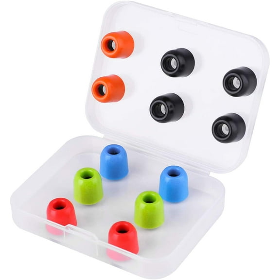 Comfy Earbuds Replacement Memory Foam Ear Tips for Ear Buds and Earphones, with Color Red Green Orange Blue Eartips, Washable, Isolates from Outside Noise, Extra Resistant, Size 4.9mm Earpads
