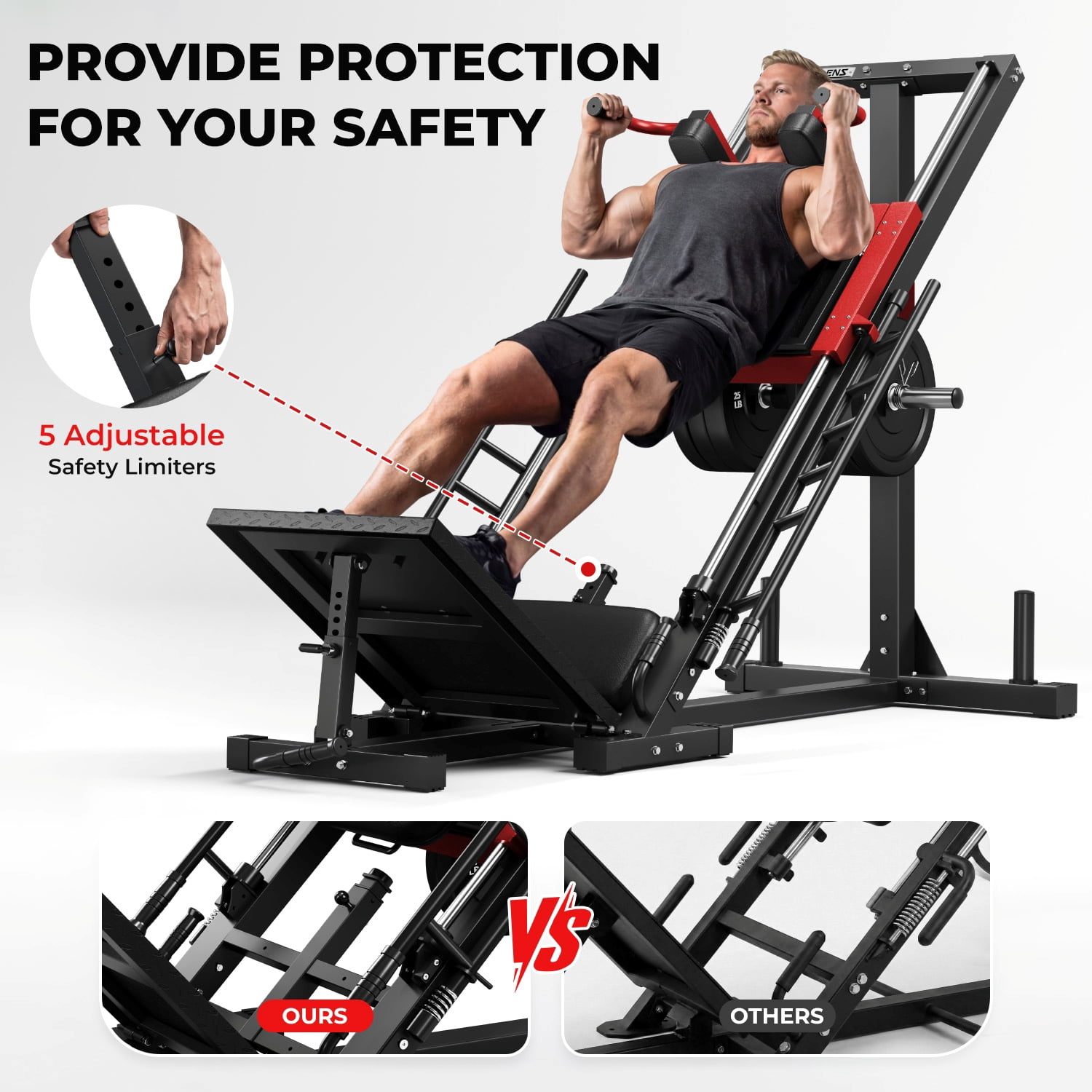 1100lb Leg Press Machine，Hack Squat Machine with linear bearings for Home Gym，with 100 LB Weight Plate workout equipment for Strength Training,Red