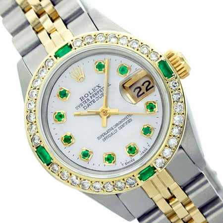 Rolex Mother Of Pearl Bracelet - Pre-Owned Rolex Ladies Datejust White Mother of Pearl Diamond Bezel Two Tone 26mm