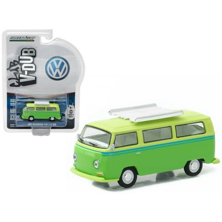 T2 Bus - 1968 Volkswagen Type 2 T2 Bus Green with Roof Rack 1/64 Diecast Model Car by Greenlight