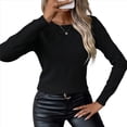 thumbnail image 3 of Suéteres de Cuello Redondo, Larga, Ligeros, Holgados y de Punto para Mujer, Estilo Informal, A , para Otoño Negro M, 3 of 7