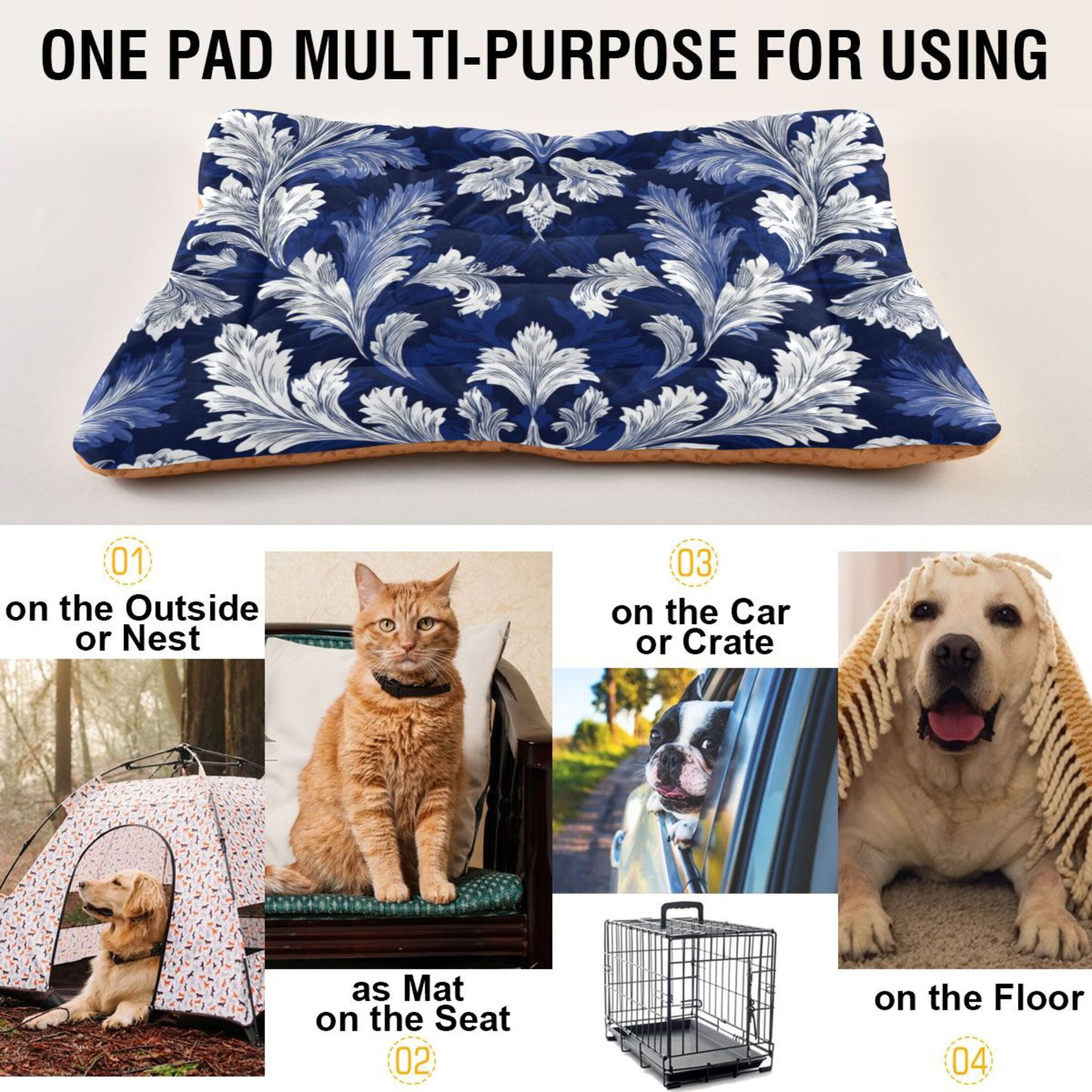 Cozy Mat Pet Bed Indoor Outdoor Warm Soft For Cat Dog Puppy(S/M) Acanthus Leaves