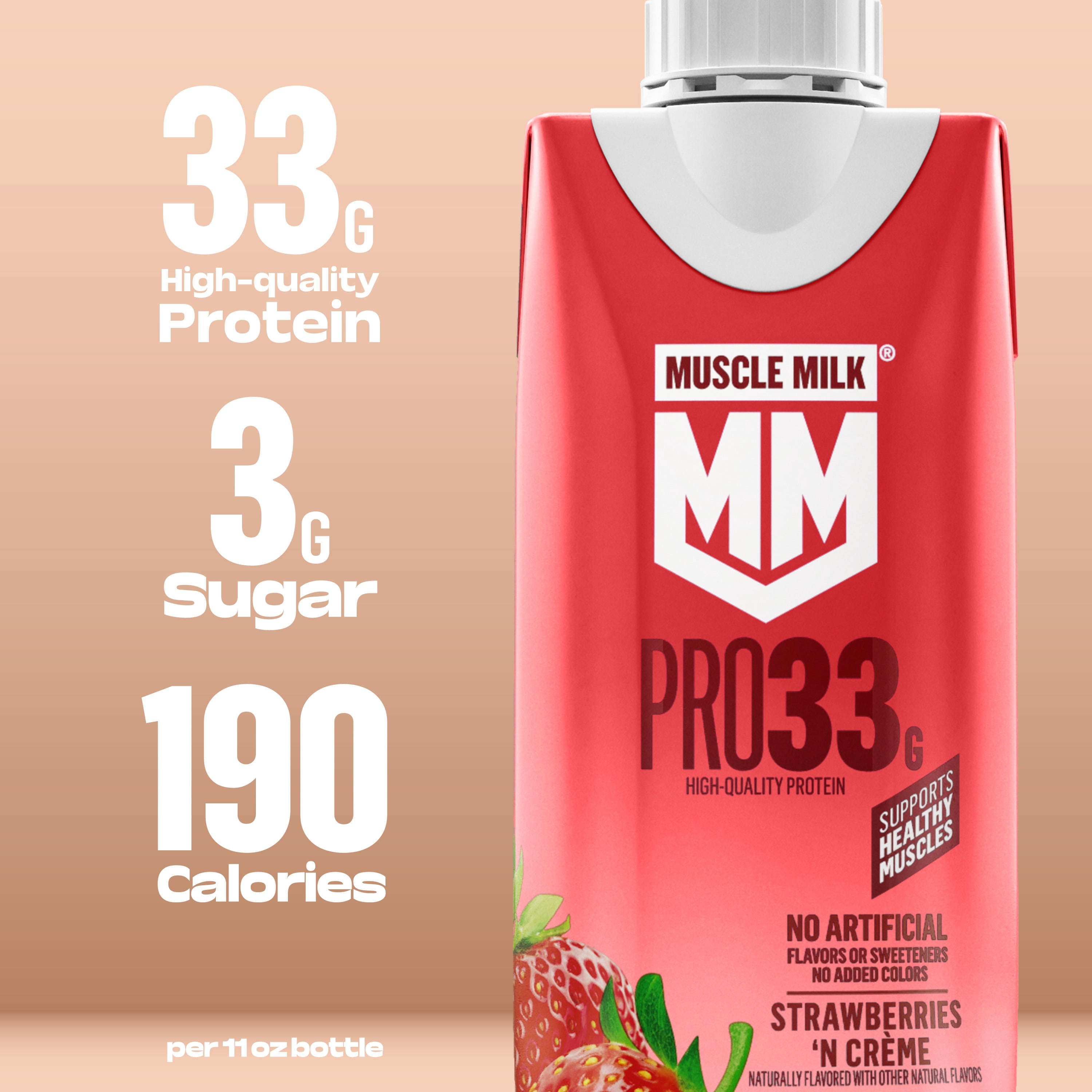 Muscle Milk Pro 33g High Protein Shake Ultra Filtered Milk, Strawberries N Creme, 11 fl oz, 12 pack