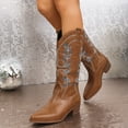thumbnail image 2 of Dakaela Cowboy Boots for Women Cowgirl Western Knee High Boots Pointed Toe Chunky Heel Pull on Winter Shoes, 2 of 7
