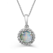 Opal Halo Pendant Necklace Cubic Zirconia 18" Chain Sterling Silver Big 7mm Look Best Friend Gift for Her Daily Work Wear Oct Birthday Christmas Present Jewelry for Women Daughter Girls Mom Aunt Nan